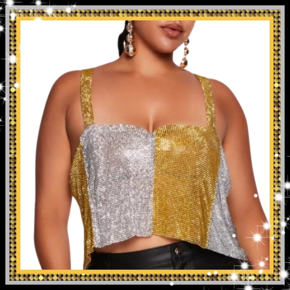 SPOON JEANS ☆ SPARKLE ☆ TWO-TONE ☆ CHAINMAIL CLUB TOP ☆ NWT